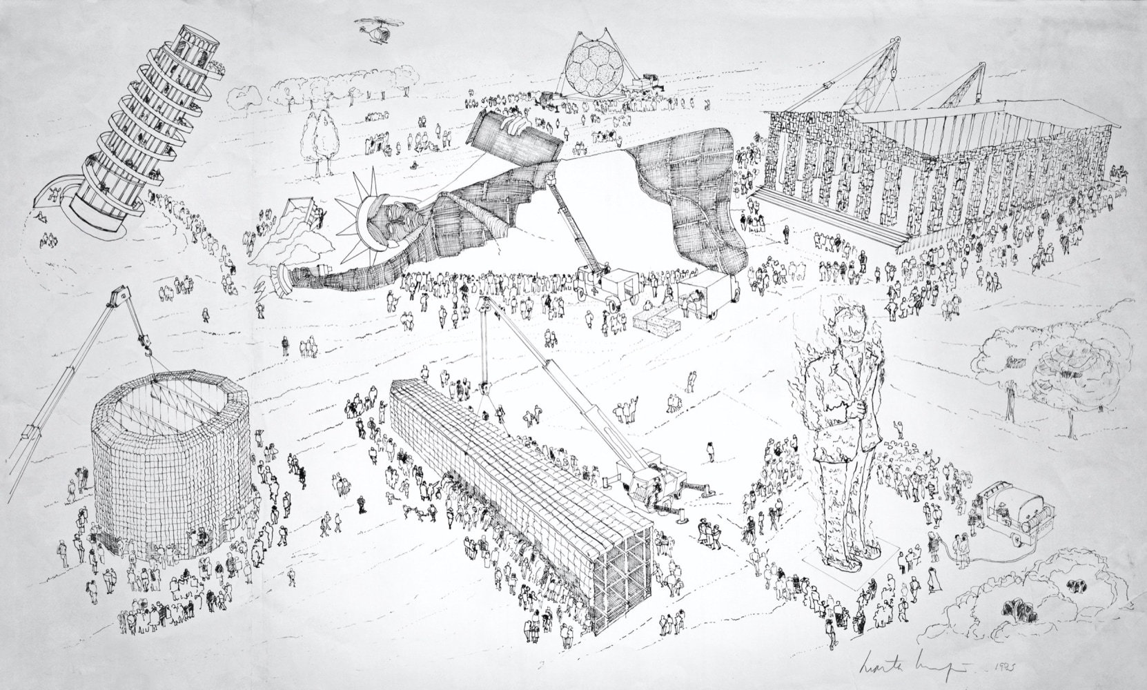 mitos populares desmitific&amp;aacute;ndose (popular myths demystified), 1986. ink, pencil, graphite, and felt pen on transparent paper 27 1/4 x 39 in (69.3 x 99.3 cm). daros latinamerica collection, zurich