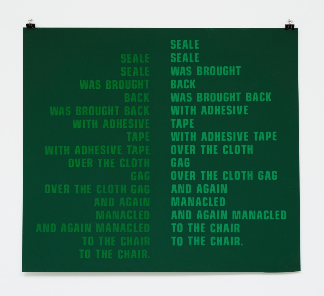 john giorno, seale, 1969. pintura en spray sobre vinil. 38 1/8h x 42 1/2w in