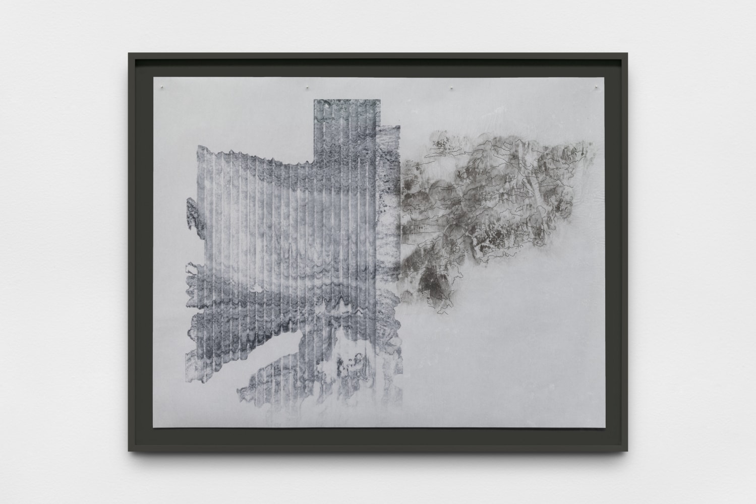 tracing vista (sta XXIX, giornata 2i), 2025
ink, graphite powder and intonaco on perforated and printed paper
27 1/2 x 35 3/8 in