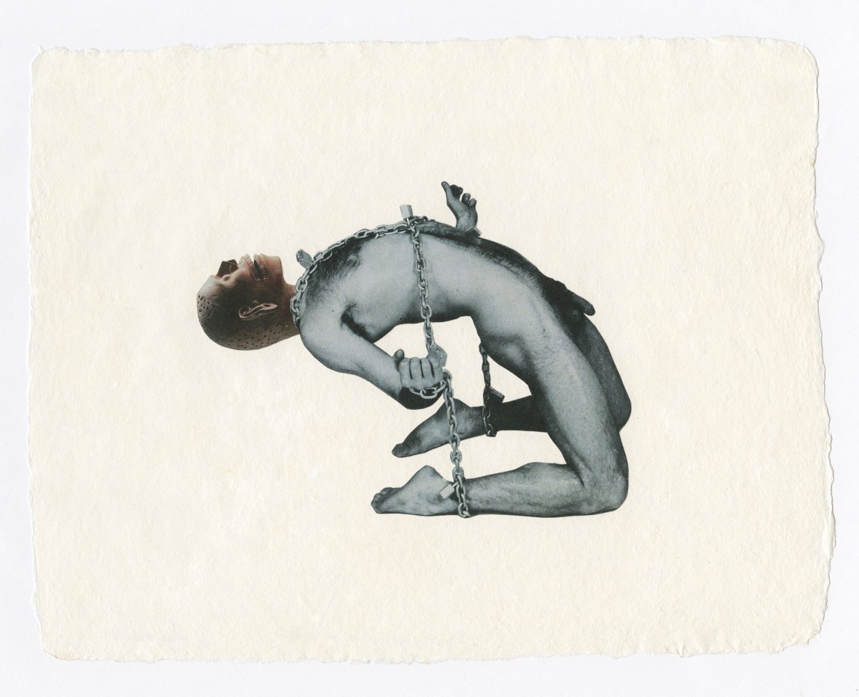 en mar abierto, lejos de la tierra, en este lejano exterior salado naufrag&amp;oacute; mi cuerpo pero nunca falleci&amp;oacute;, 2018. tinta, acr&amp;iacute;lico, tejido, gel, temple, brillantina y papel. 77 1/2 x 50 pulgadas