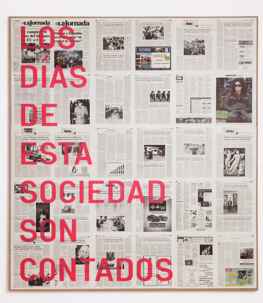 untitled 2011 (los d&amp;iacute;as de esta sociedad son contados, 7 de julio de 2010), 2010

acrylic and newspaper on linen
75.39 x 68.5 x 1.57 in.

&amp;nbsp;