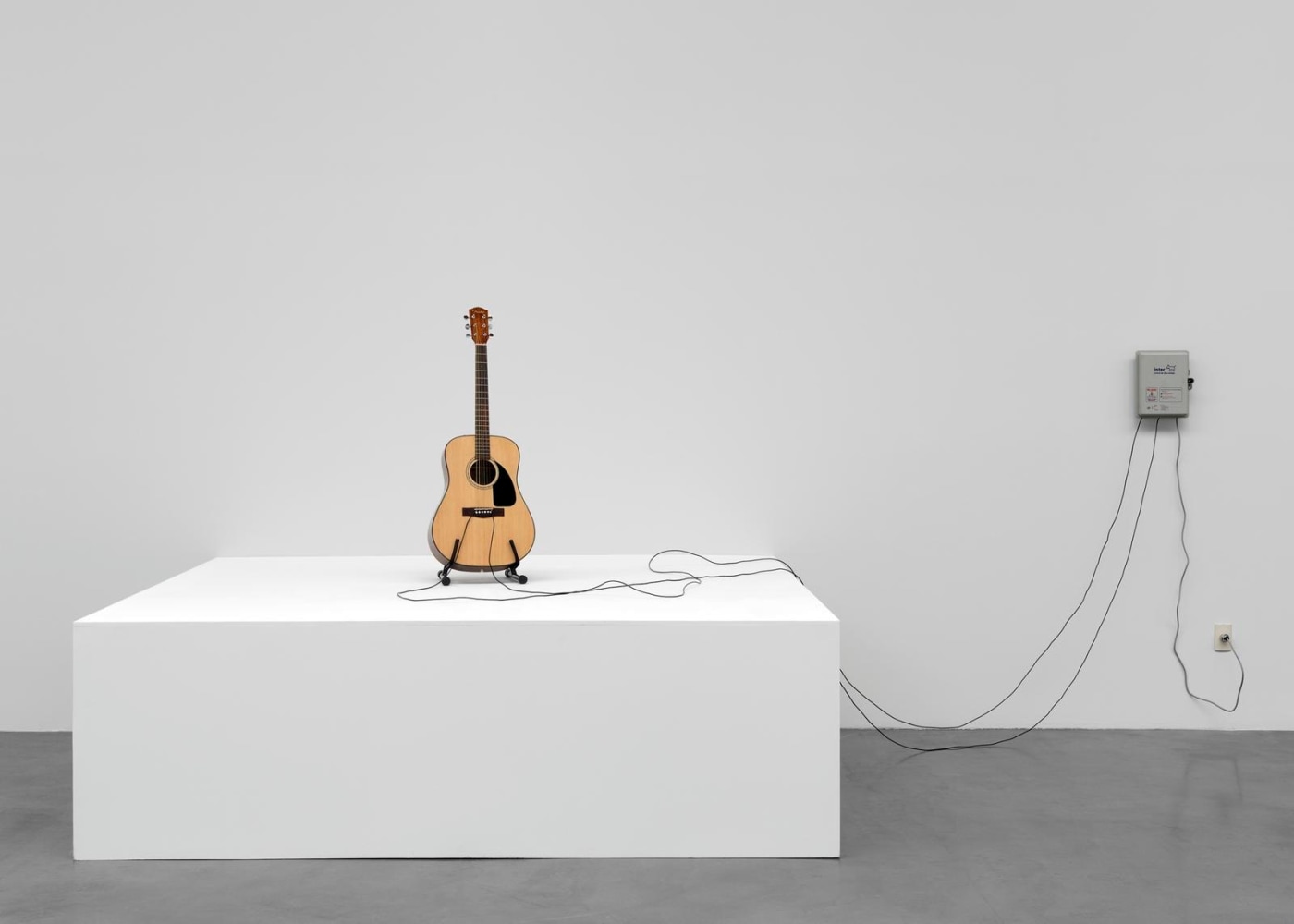 adagio sostenuto, 2013

acoustic guitar with copper strings, high voltage energizer (12500 volts) and electric wire

40.55 x 37.01 x 4.8 in. guitar; 11.42 x 9.84 x 3.54 in.&amp;nbsp;energizer

&amp;nbsp;

&amp;nbsp;