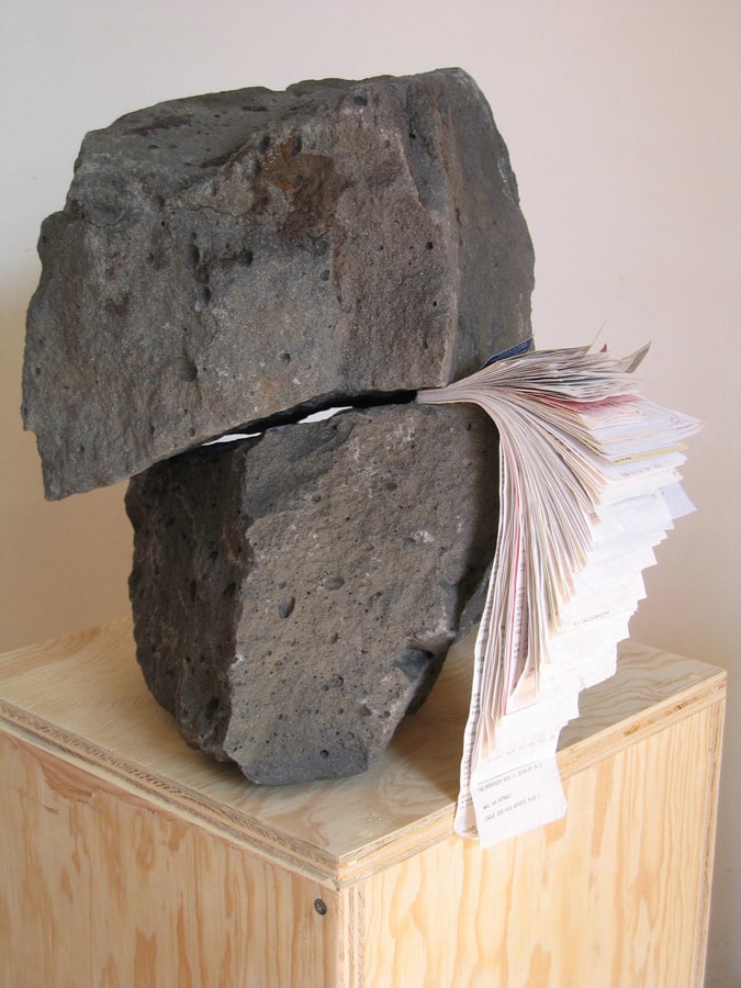 ejercicio 2005-2006 (VI), 2006
till receipts, sales tickets, vouchers, rocks, plywood plinth
17.72 x 11.81 in.

&amp;nbsp;

&amp;nbsp;