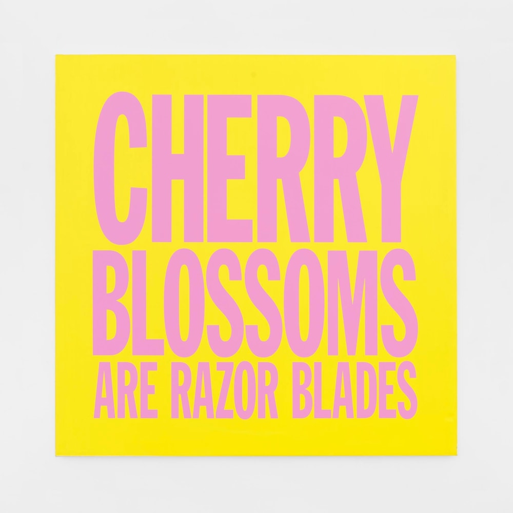 john giorno, CHERRY BLOSSOMS ARE RAZOR BLADES, 2017. Acrylic on canvas. 40h x 40w in