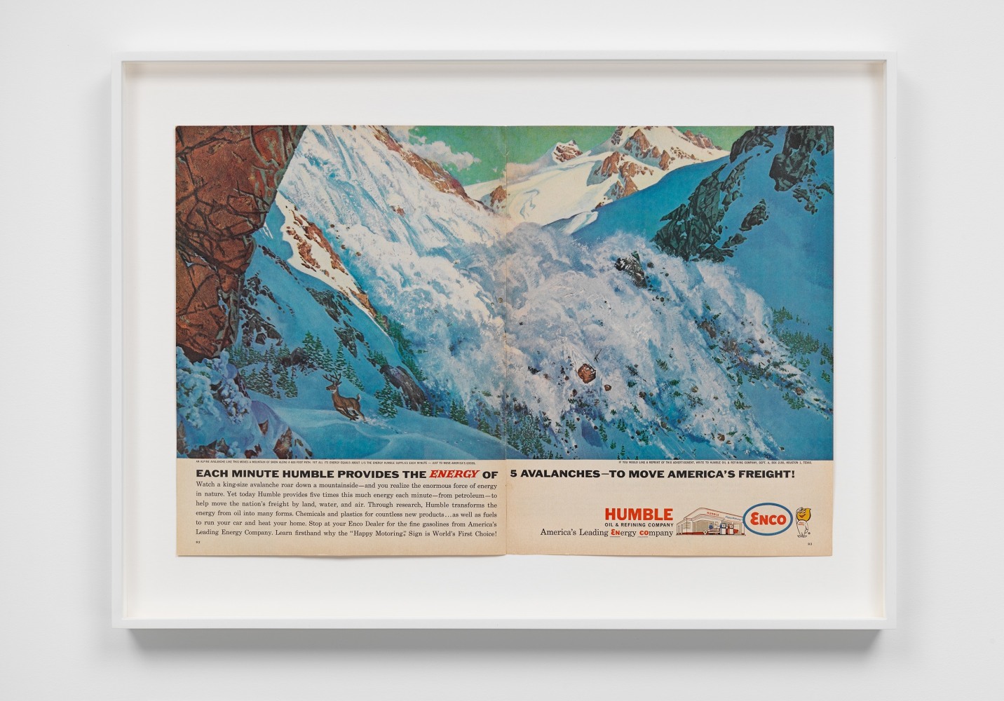 each minute humble provides the energy of 5 avalanches - to move america&amp;#39;s freight (enco), 2023

vintage magazine advertisement

18.11 x 24.8 x 1.57 in. framed
