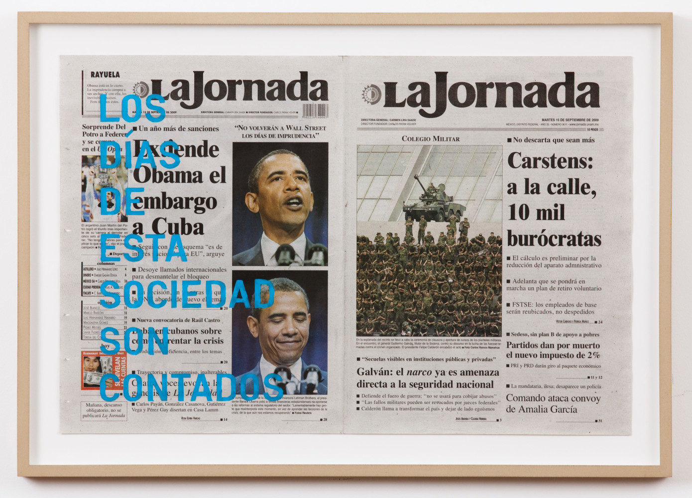 untitled 2011 (los d&amp;iacute;as de esta sociedad son contados), 2011
acrylic on newspaper
set of 20, 14.96 x 22.64 in.&amp;nbsp;each

&amp;nbsp;