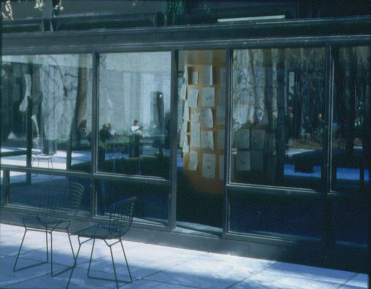 untitled 1997 (playtime), 1997
wood, glass, grey carpet, video monitor, video with excerpts from playtime (france 1967, directed by jacques tati), children&amp;#39;s activities.

variable dimensions

&amp;nbsp;