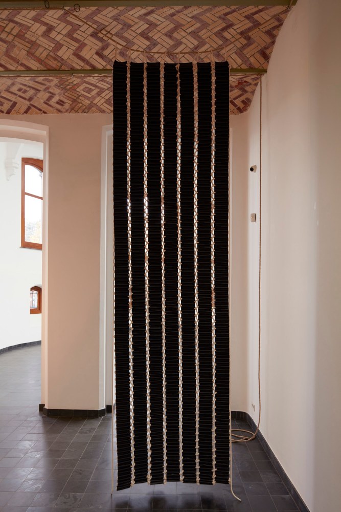 anni, 2015

leather, cotton rope

157.48 x 59.06 x .79 in.

installation view of i&amp;nbsp;stand like a mirror before you,&amp;nbsp;kiosk, ghent, belgium, 2015

&amp;nbsp;