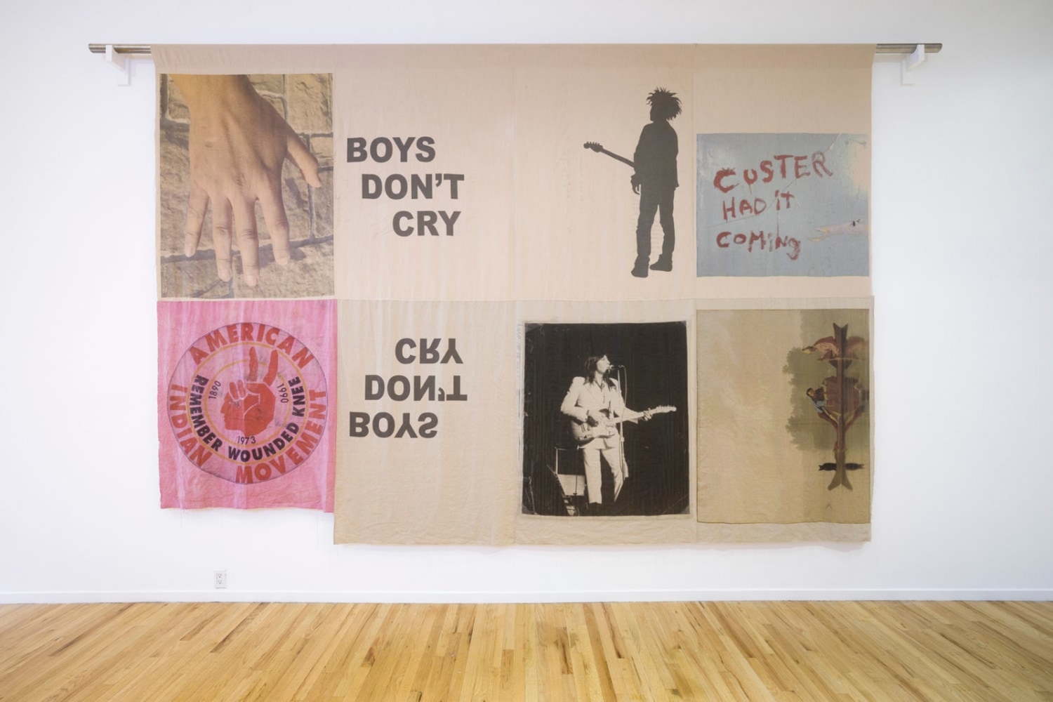 duane linklater. boys don&amp;#39;t cry, 2017.&amp;nbsp;digital print on hand dyed linen