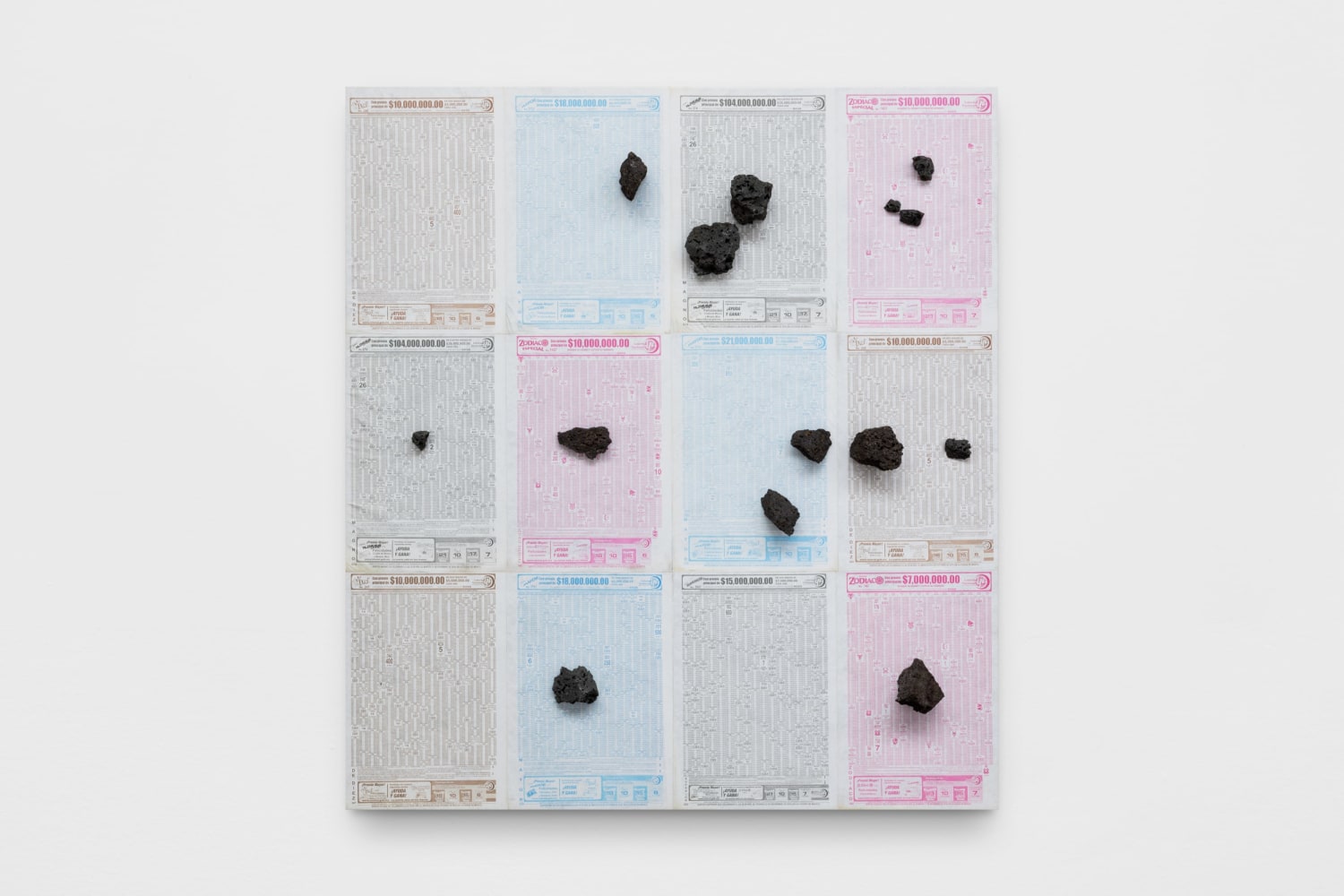 Untitled, 2025
Wooden panel, steel sheet, printed tyvek, rocks
166 x 150 x 2 cm (65 3/8 x 59 x 3/4 in)