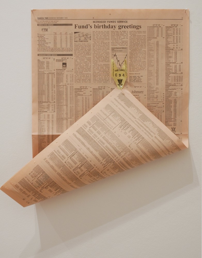 c94, 2005
newspaper, turn stub, push pin
15.75 x 16.93 in.

&amp;nbsp;

&amp;nbsp;