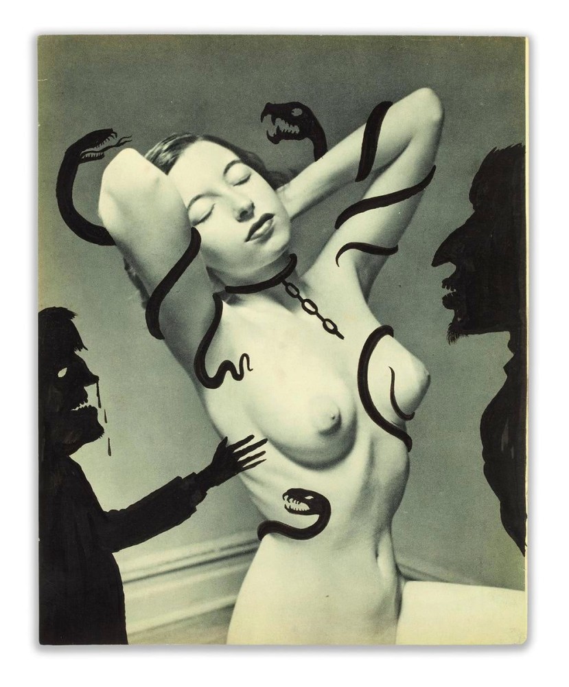 untitled (mujer con serpientes), 2009
natural black pigment on vintage magazine
11.57 x 9.25 in.

&amp;nbsp;

&amp;nbsp;