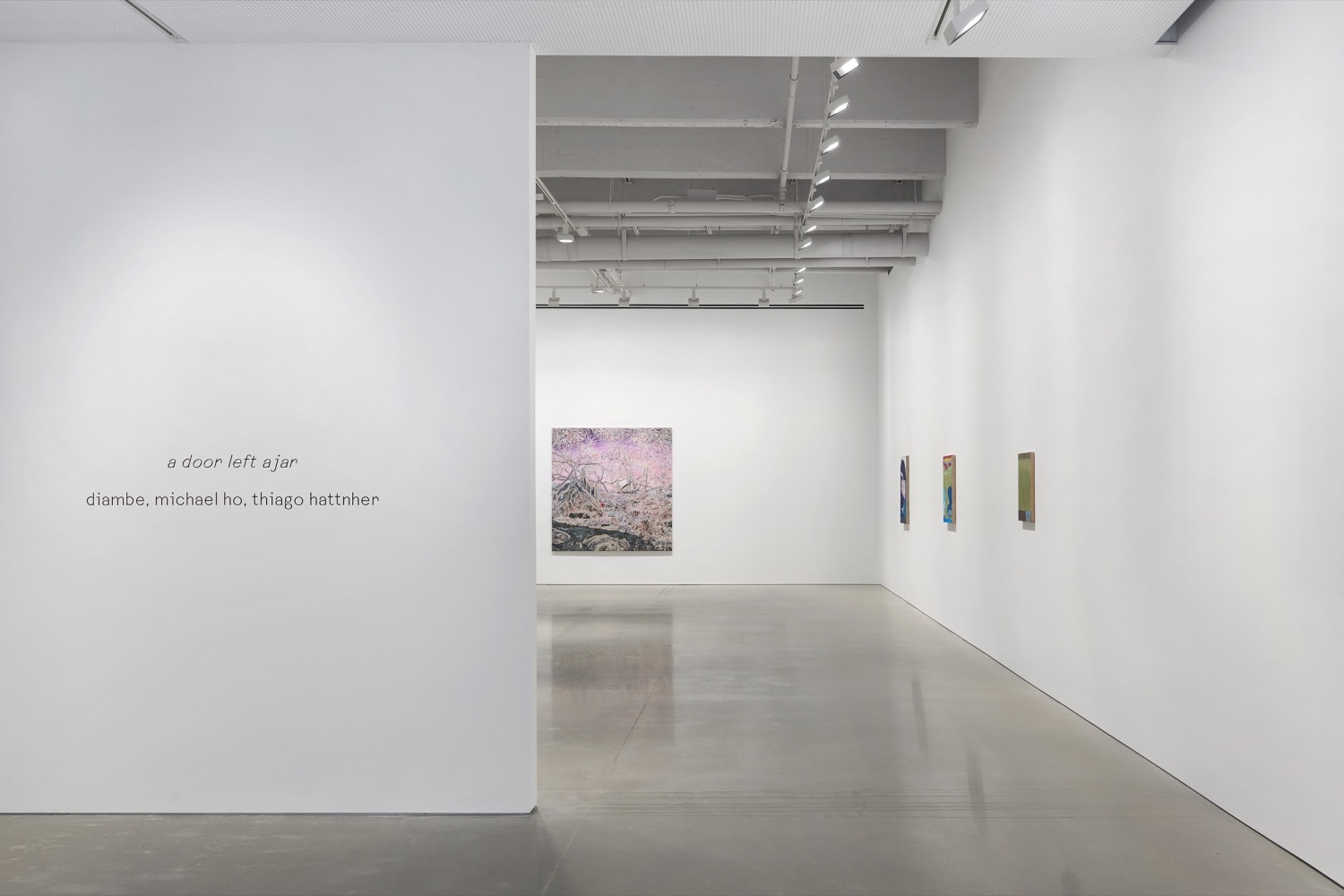 installation view a door left ajar: diambe, michael ho &amp;amp; thiago hattnher, kurimanzutto new york, 2025. photo: deheurle photography