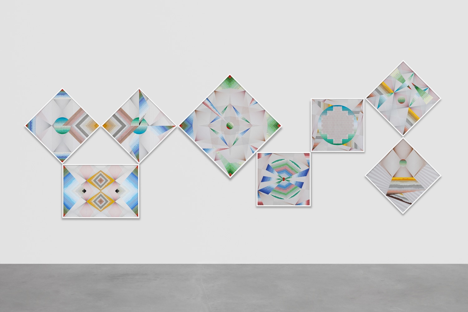 tender radiant flow&amp;ndash;trustworthy #249, 2015, set of 8. various envelope security patterns, graph paper, framed either, 28.43 x 28.43 in or 40.24 x 40.24 in each