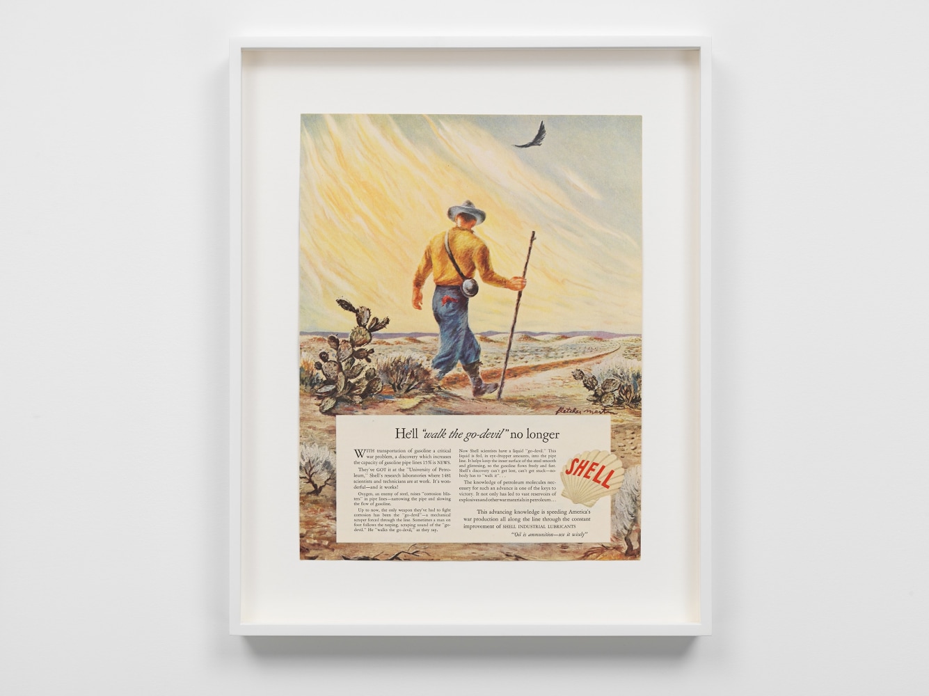 he&amp;#39;ll &amp;quot;walk the go-devil&amp;quot; no longer (shell), 2023

vintage magazine advertisement

18.11 x 14.57 x 1.57 in. framed
