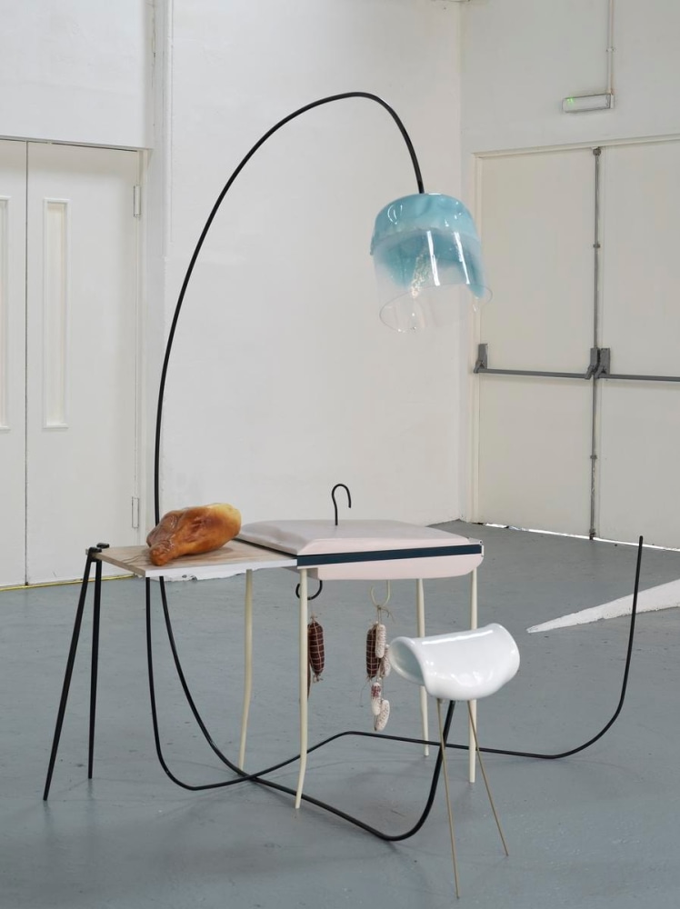 butcher, barber &amp;amp; angler, 2009

painted metal, fibreglass, rubber, real and decorative sausages and ham

&amp;nbsp;

90.55 x 92.52 x 70.87 in.

&amp;nbsp;