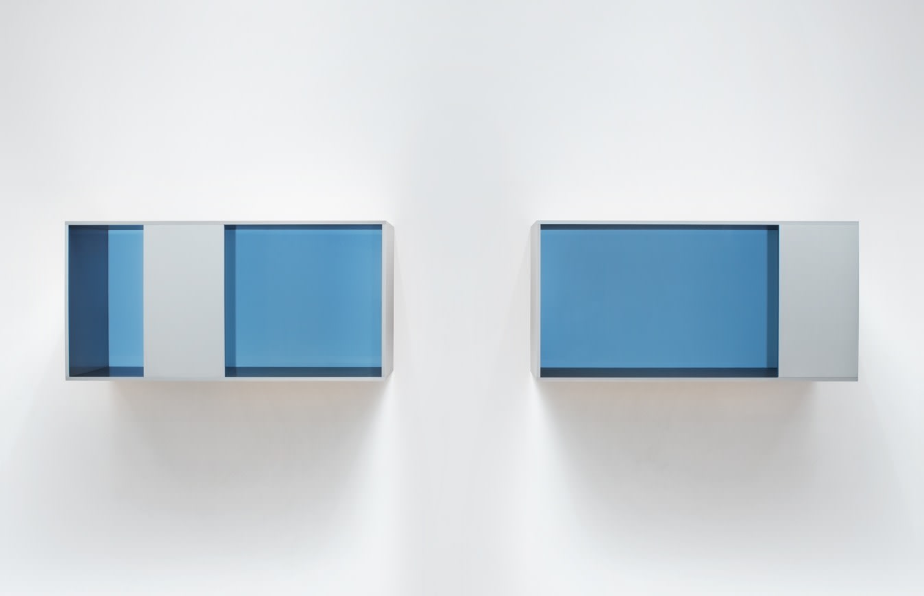 Untitled (88-28 A/B Menziken)
1988
brushed aluminum with blue Plexiglas
2 units, each unit: 19 5/8 x 39 3/8 x 19 5/8 inches (50 x 100 x 50 cm)