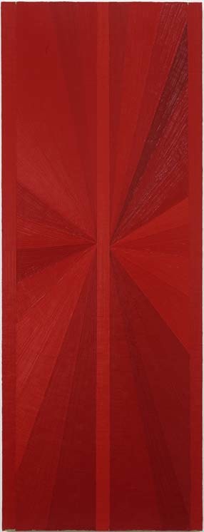 Mark Grotjahn Untitled (Red Butterfly Over Lime Green) 2002 oil on linen 50 x 19 inches (127 x 48.3 cm)  Private collection