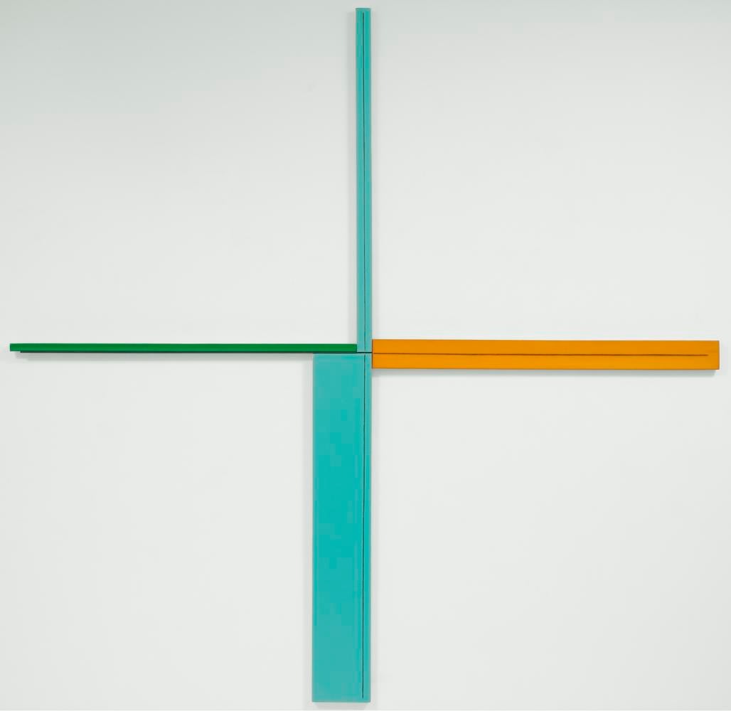 Robert Mangold
Aqua/Green/Orange + Painting
1983
acrylic and black pencil on canvas with aluminum bar
96 1/4 x 98 1/4 inches (244.5 x 249.6 cm)