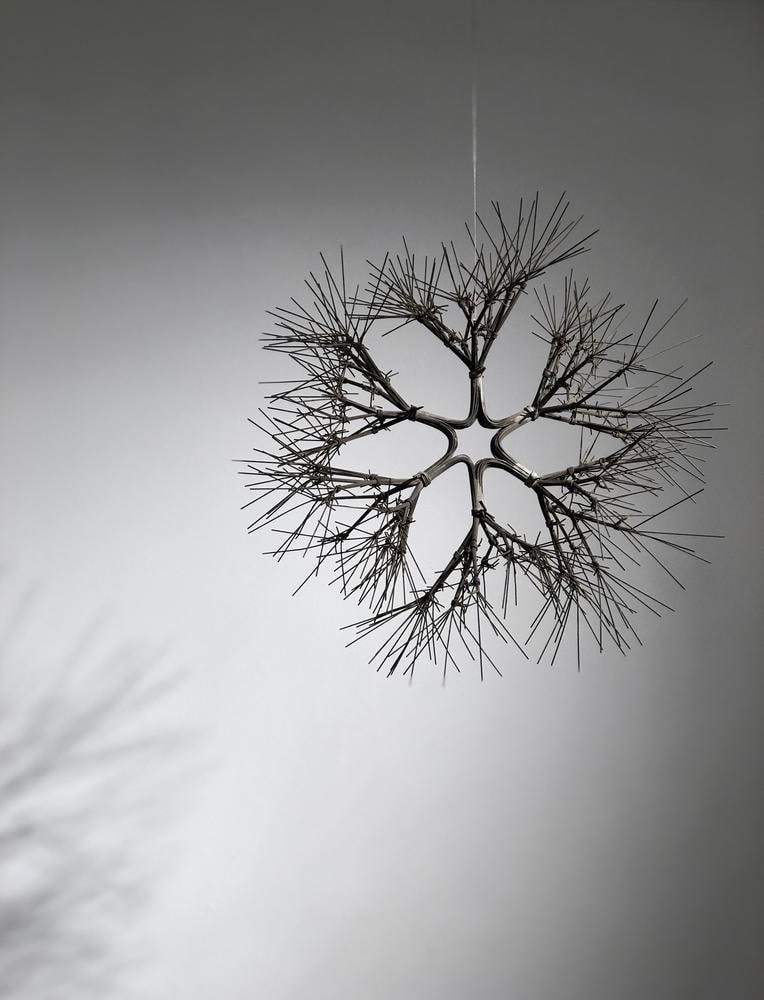 Ruth Asawa

Untitled (S.399, Hanging Tied Wire Open Center Six-Branched Form Based on Nature)

1968

copper wire

14 x 14 x 10 inches (35.6 x 35.6 x 25.4 cm)