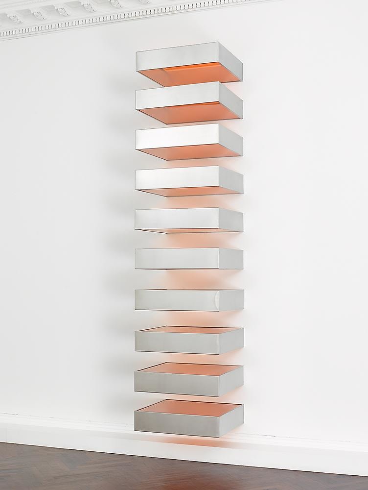 Untitled (DSS 120)
1968
stainless steel and amber Plexiglas
10 units, each: 6 x 27 x 24 inches (15.2 x 68.6 x 61 cm)

Tom Powel Imaging, Inc.
All Artworks &amp;copy; Judd Foundation. Licensed by VAGA, New York, NY