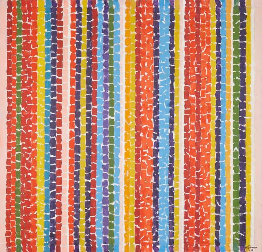 Alma Thomas Nature's Red Impressions 1968 acrylic on canvas 51 x 49 1/2 inches (129.5 x 125.7 cm)