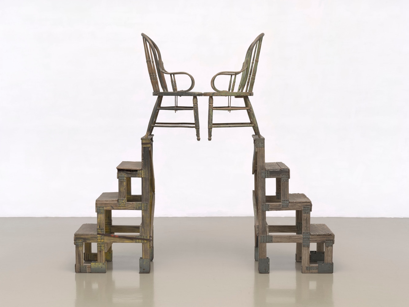 The Ancient Incident (Kabal American Zephyr)

1981

wood-and-metal stands with wood chairs

86&amp;nbsp;⅝ x 93&amp;nbsp;&amp;frac34; x 21&amp;nbsp;&amp;frac14; inches (220 x 238 x 54 cm)&amp;nbsp;

&amp;copy; 2022 The Robert Rauschenberg Foundation, Licensed by VAGA at Artists Rights Society (ARS), New York. Photo: Ron Amstutz, courtesy of The Robert Rauschenberg Foundation and Mnuchin Gallery, New York.