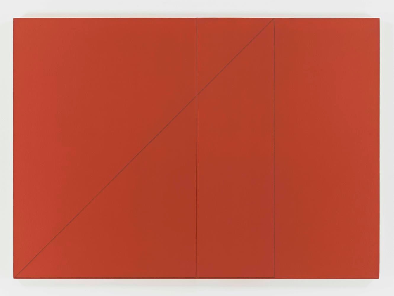 Robert Mangold
A Triangle Within Two Rectangles (Red)
1977
acrylic and black pencil on canvas.
49 1/2 x 69 1/2 inches (125.7 x 176.5 cm)
