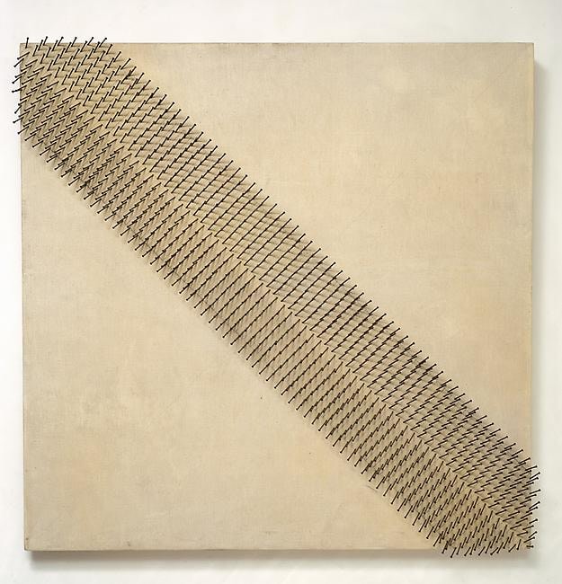 Diagonal Division
1969-74
nails on canvas on wood
39 3/8 x 39 3/8 inches (100 x 100 cm)
&amp;nbsp;
