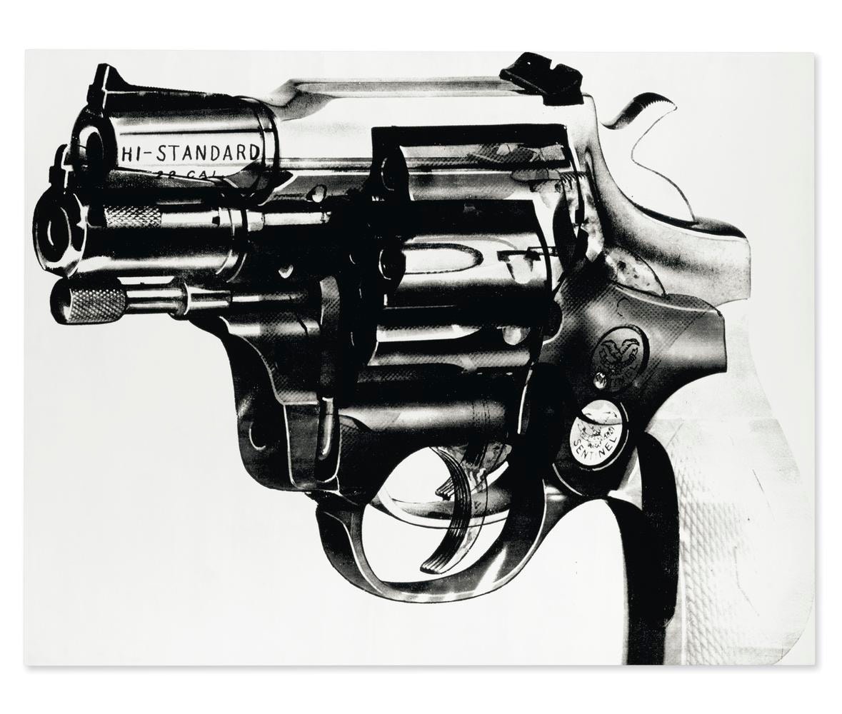 Andy Warhol
Gun
1981-82
acrylic and silkscreen ink on canvas
70 1/4 x 90 1/8 inches (178.4 x 228.9 cm)