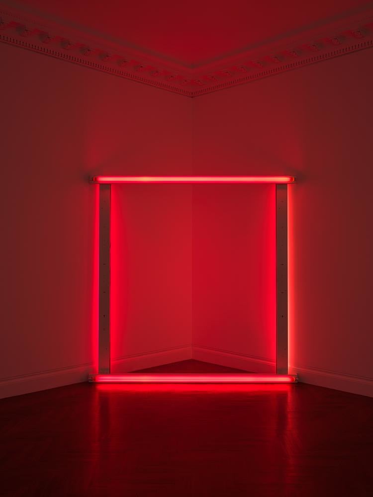 Dan Flavin untitled (to Sabine and Holger) 1966-71 red fluorescent light 96 x 96 x 5 inches (243.8 x 243.8 x 12.7 cm)  Private collection