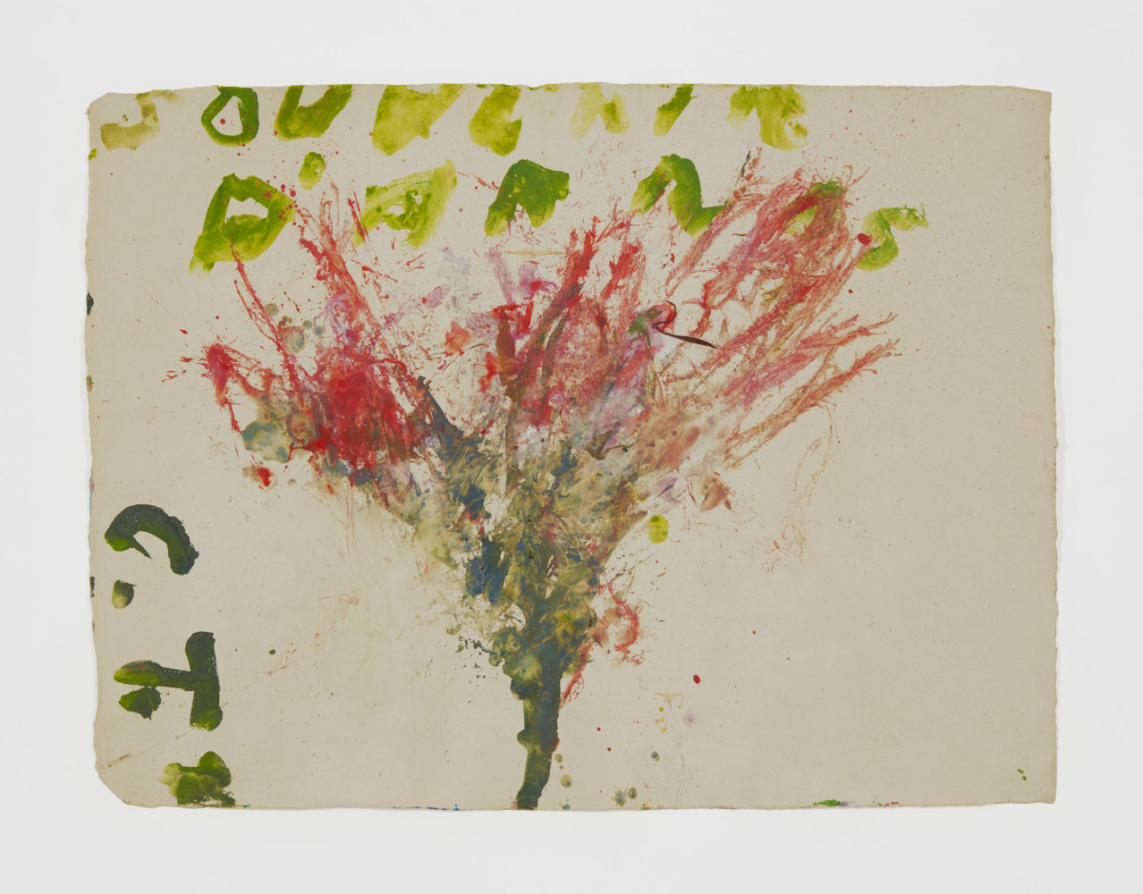 Cy Twombly

Untitled (Souvenir d&amp;#39;&amp;Aacute;rros) Seychelles

1990

acrylic on handmade paper

21 7/8 x 29 5/8 inches (55.6 x 75.2 cm)