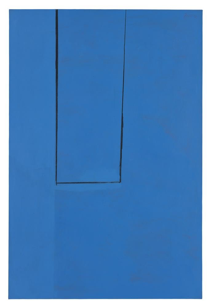 Robert Motherwell
Open #93: In Medium Ultramarine Blue with Charcoal Line
1969
acrylic and charcoal on canvas
60 1/4 x 40 inches (153 x 101.6 cm)