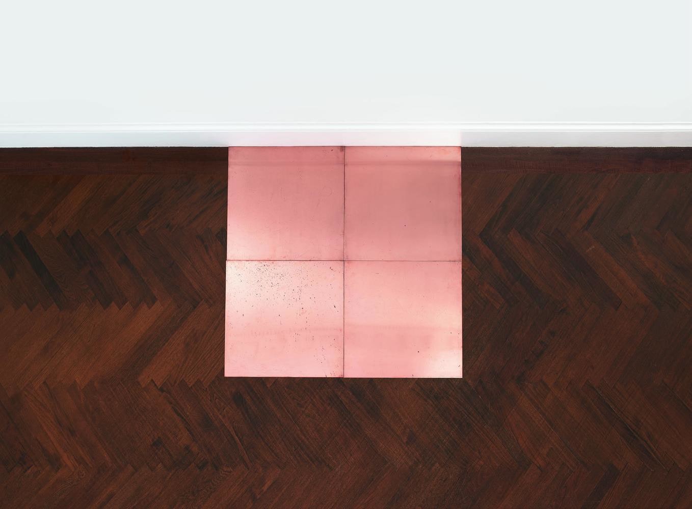 Carl Andre
Fourth Copper Cardinal
1973
copper
4-unit square (2 x 2)
overall: 3/16 x 39 3/8 x 39 3/8 inches (.5 x 100 x 100 cm)