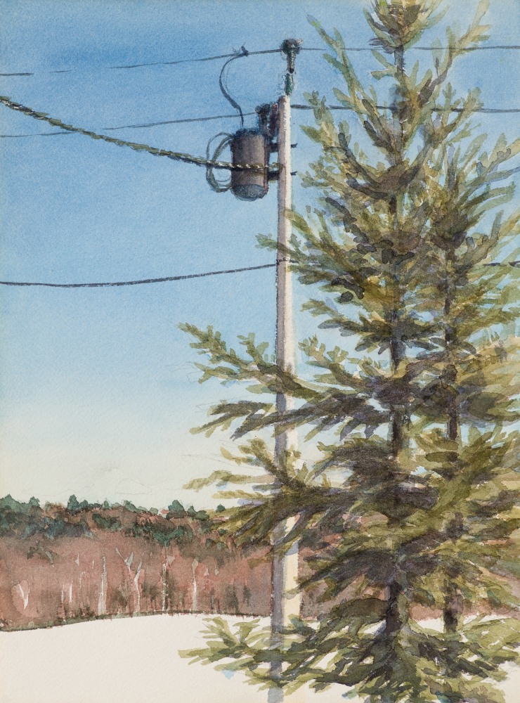 Pine and Pole, 1972. Watercolor and pencil on paper, 11 x 8 1/2 inches