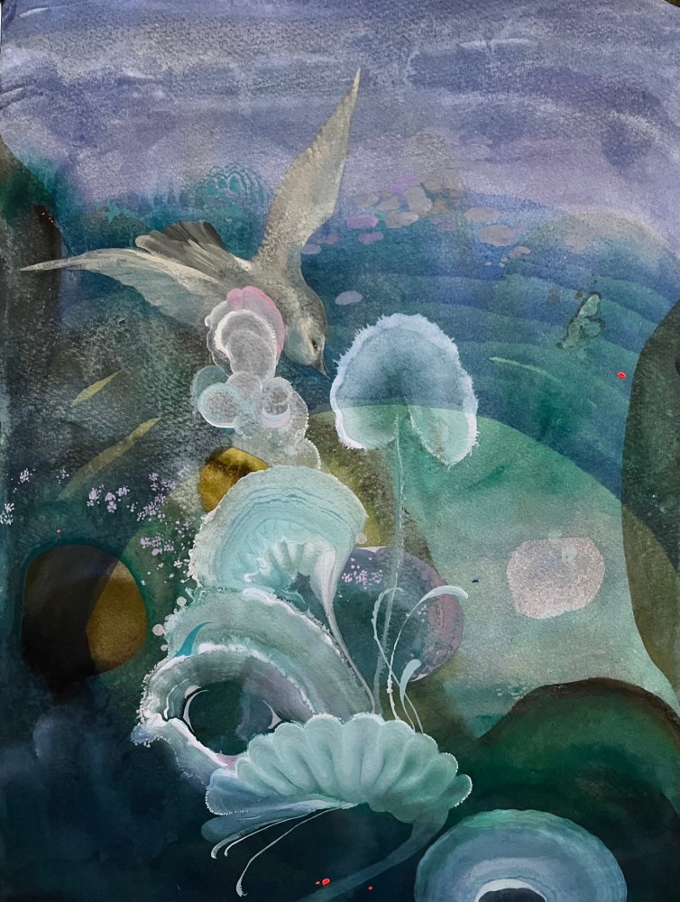 Darren Waterston, Fairytale no. 1 (Her Sleep), 2023. Gouache on rag paper, 16 x 12 inches