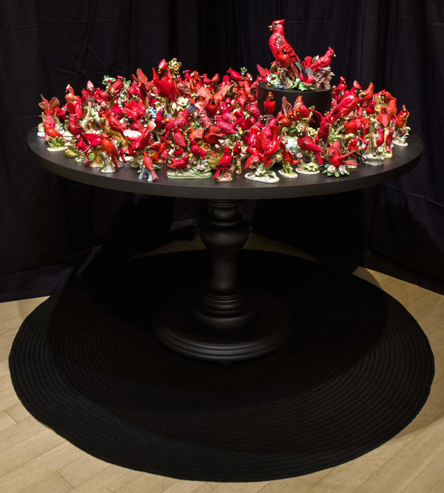 Cardinalis, 2021&amp;nbsp;
Rotating table with attached found objects
36 x 79 inches&amp;nbsp;