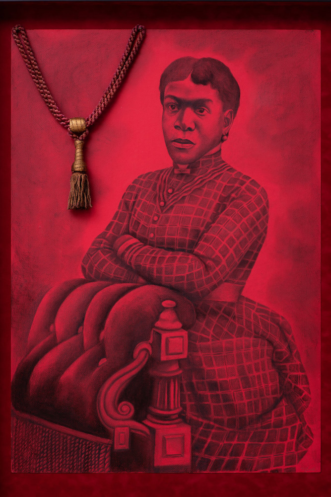 The Red VIII, 2021
Cont&amp;eacute; on paper with attached found object
45 3/4 x 34 x 3 5/8 inches