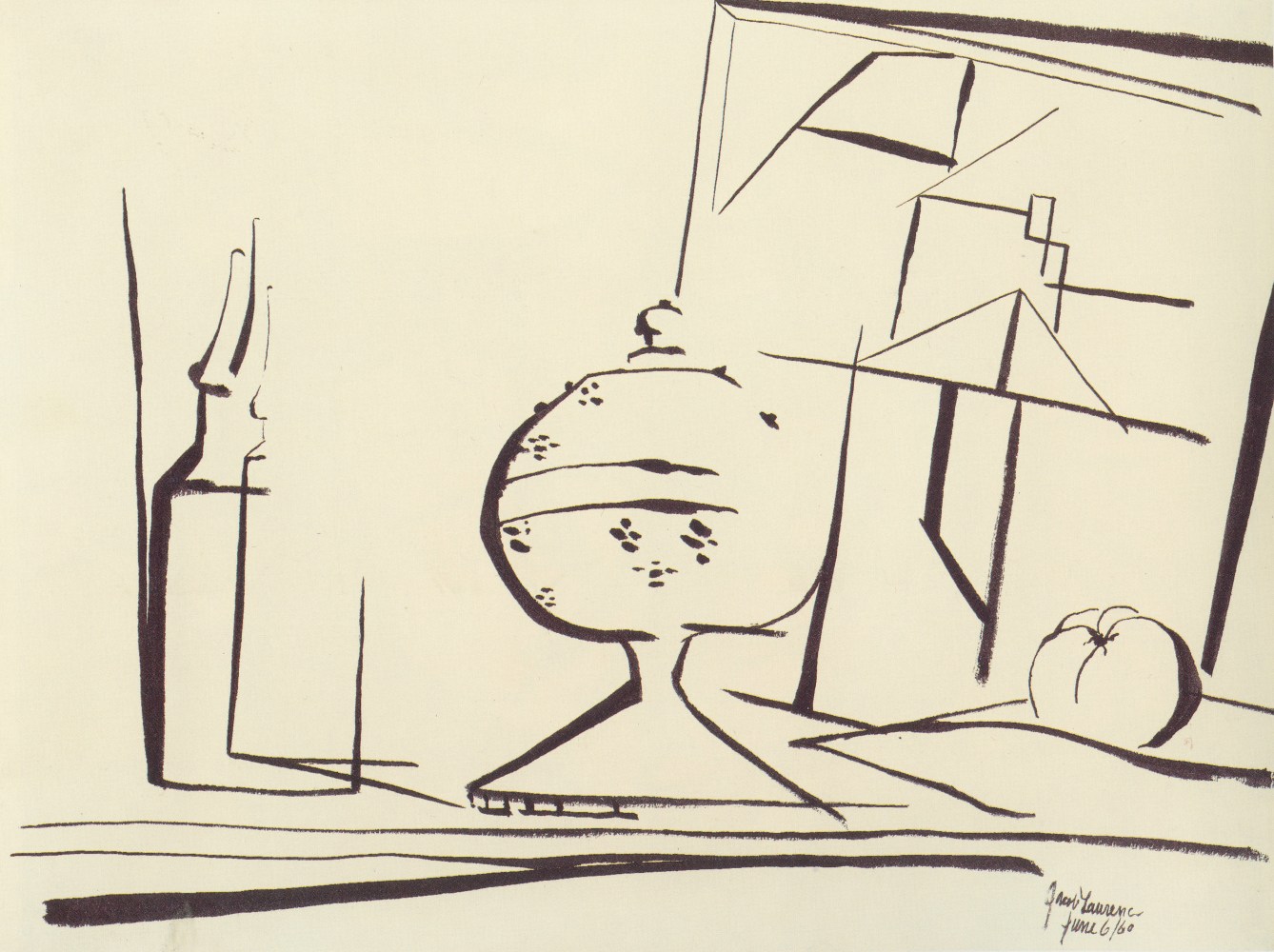 Jacob Lawrence, Untitled (Still Life) (a.k.a. Vases: Cubist Study), 1960. Ink on paper, 17 3/4 x 23 3/4 inches