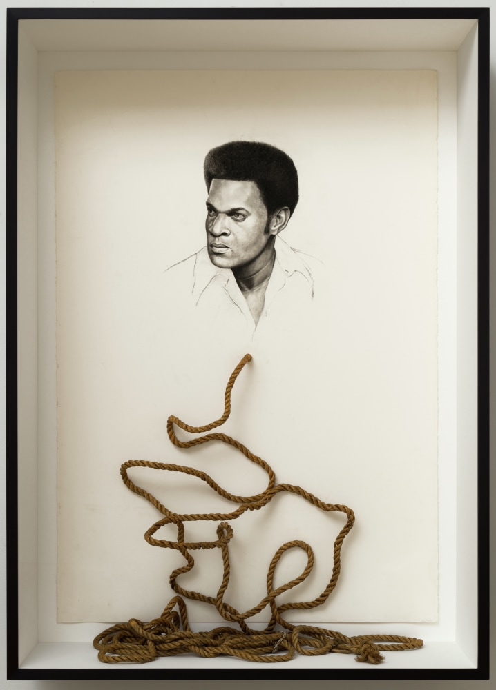 Spell no. 12 (Black Maybe), 2021
Cont&amp;eacute; on paper with attached found objects
66 1/2 x 47 3/4 x 9 3/4 inches