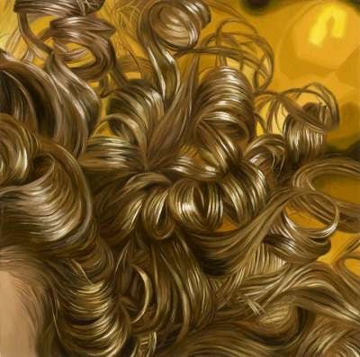 Julia Jacquette, Blond Curls I, 2008. Oil on wood panel, 12 x 12 inches