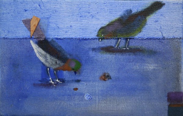 Merlin James, Blue Birds, 2008. Acrylic and mixed media on canvas, 10 1/4 x 15 7/8 inches