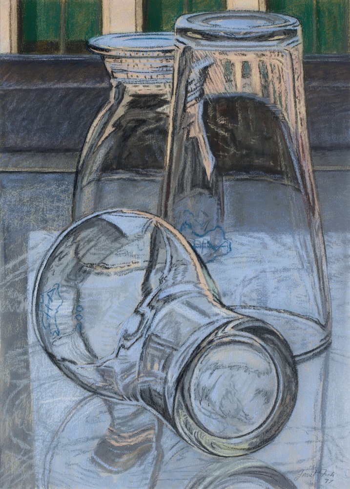 Janet Fish, Beer Glasses, 1977. Pastel on paper, 28 x 20 inches