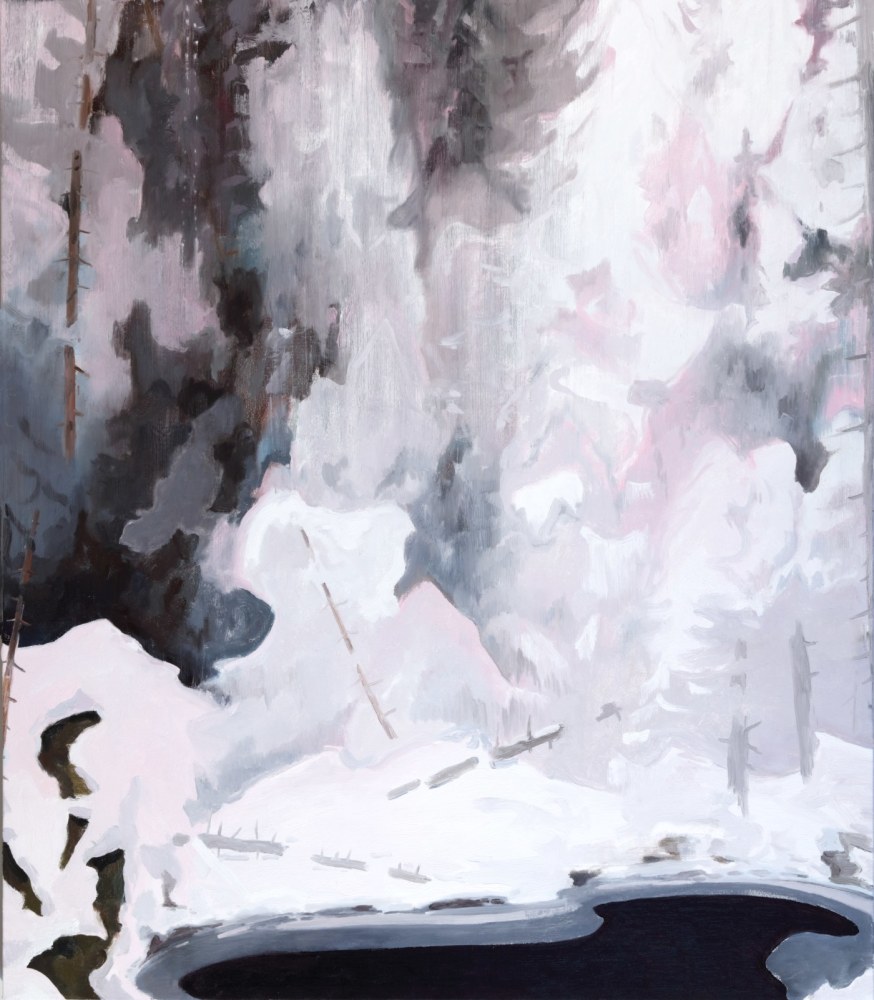 Eric Aho, Open Winter Stream (Valentine), 2021. Oil on linen, 60 x 52 inches