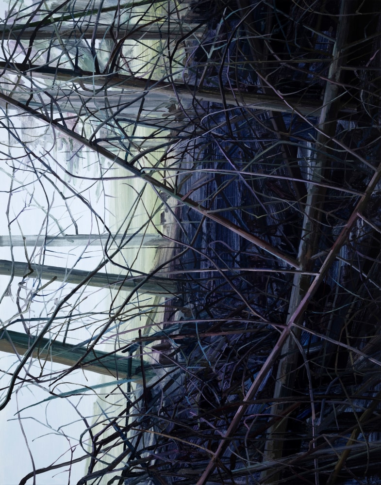 Claire Sherman, Trees and Shore, 2022. Oil on canvas, 66 x 84 inches