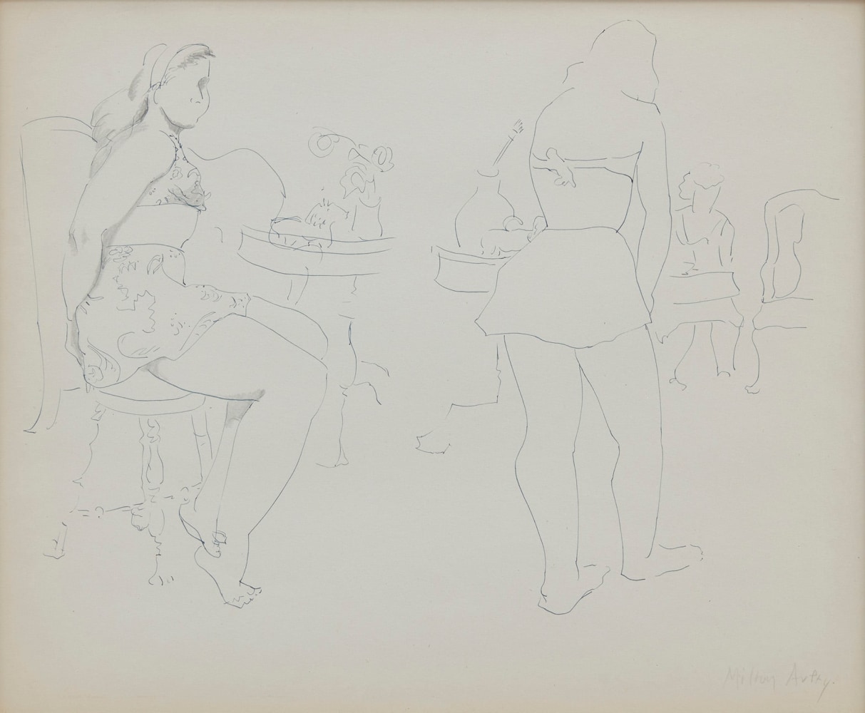 Milton Avery, Stella Twice, c. 1955. Ink and pencil on paper, 13 1/2 x 16 1/2 inches