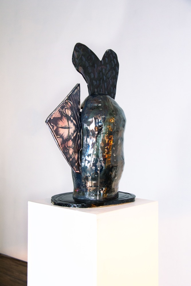 Leah Tacha, Midnight Textures, 2019. Ceramic with digital decals, 20 x 14 x 9 inches