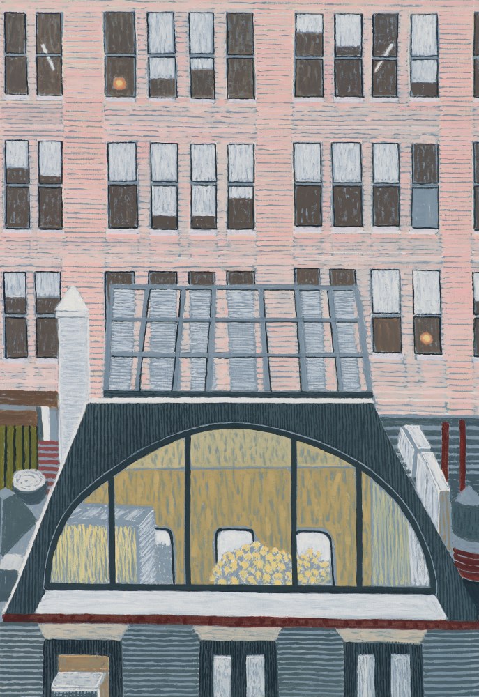 Pink Brick and Curved Dark Window, 2020 Oil on linen 37 1/2 x 26 inches