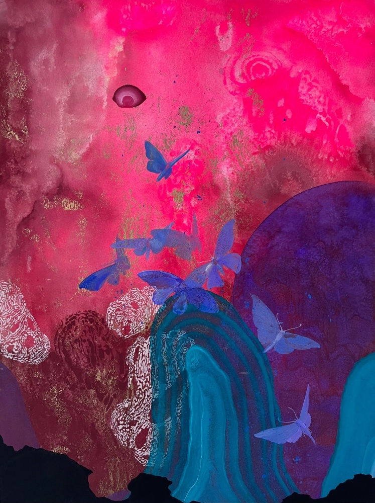 Darren Waterston, Fairytale no. 5 (Night Moths), 2023. Gouache on rag paper, 16 x 12 inches