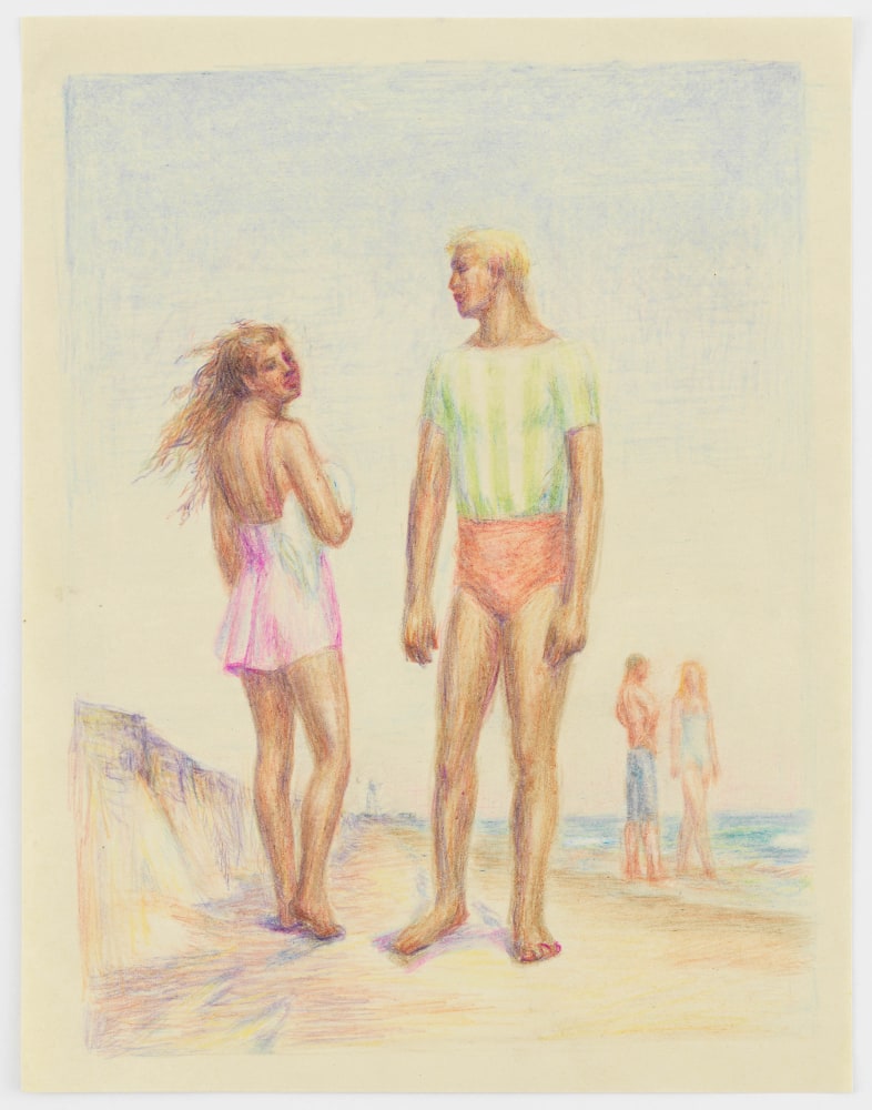 Fidelma Cadmus, Figures on a Beach, n.d. Colored pencil on paper, 8 3/4 x 6 3/4 inches